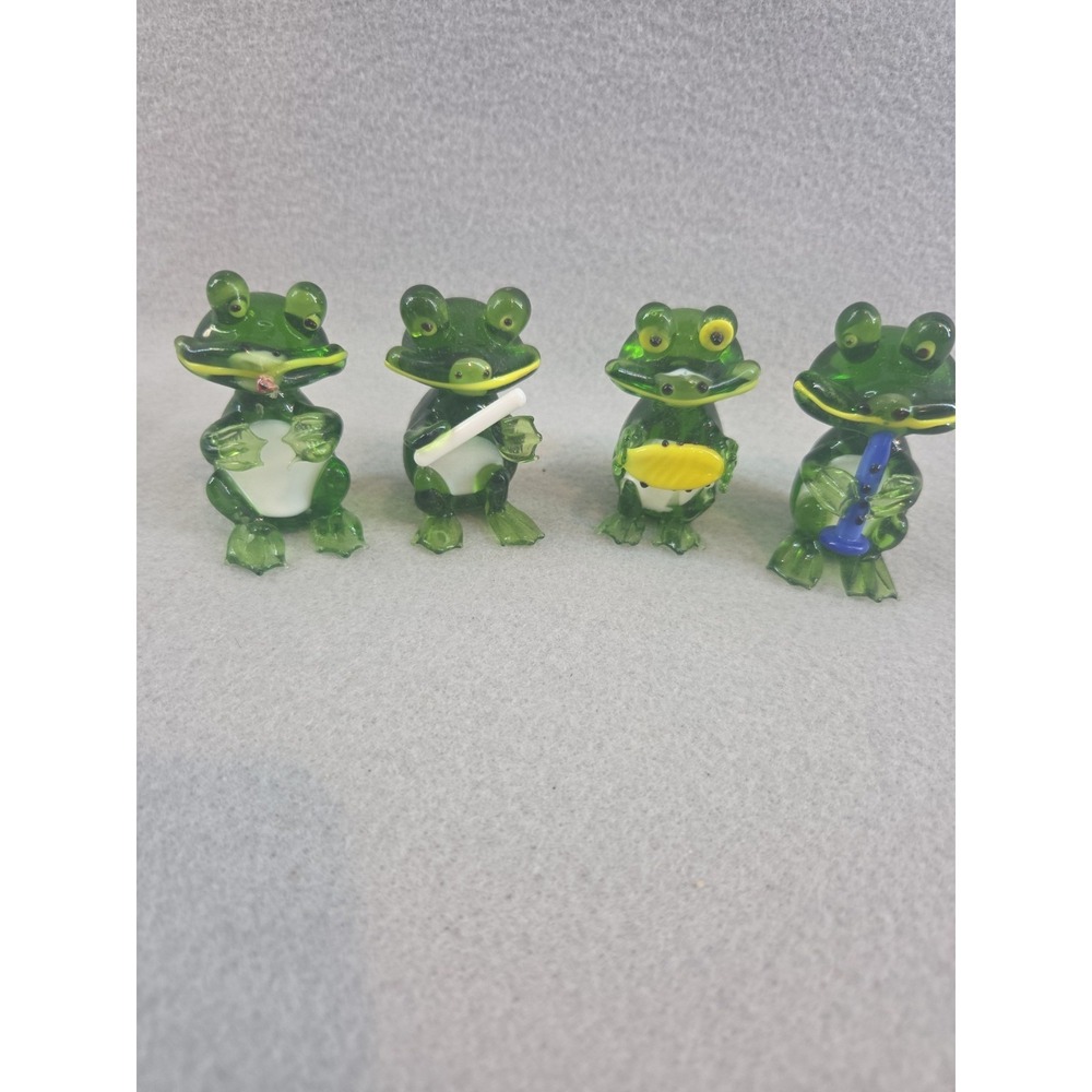 Funky And Whimsical Hand Made Green Frog Band With Instruments Set Of Four